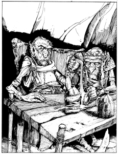 Russ Nicholsons helt særegne stil, der både gør orker og gobliner til fremmede væsener, men også meget genkendelige i deres opførsel.