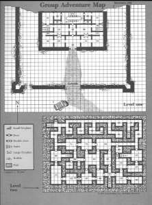 Kortet over Mistamere fra Dungeon Masters hefte i Den røde æske. Første niveau er kortlagt, andet skal man selv befolke. Det var et af de første hulesystemer, jeg udforskede.
